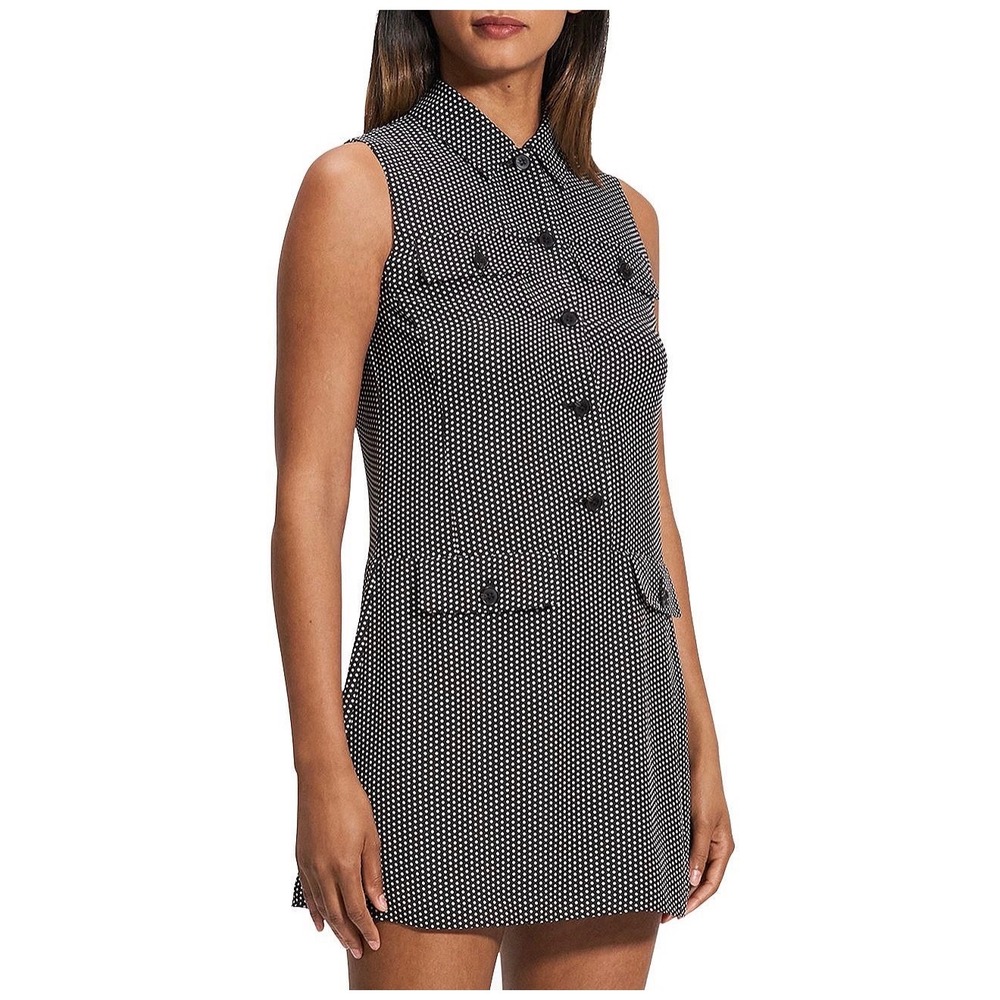 Theory SLEEVELESS DOT‎ PRINT MILITARY MINI DRESS Black 12